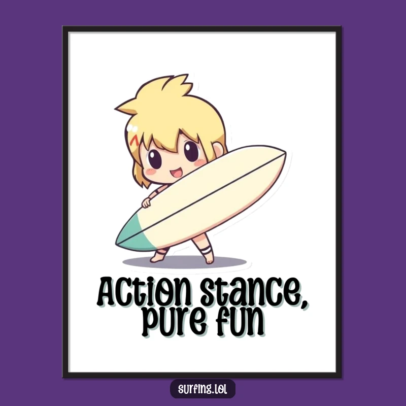 Funny Surf Shield Character Digital Print: Action Art, Instant Download, Perfect Funny Gift
