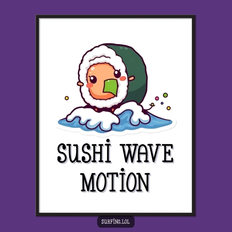 Funny Sushi Wave Digital Art: Wobbly Roll, Whimsical Decor