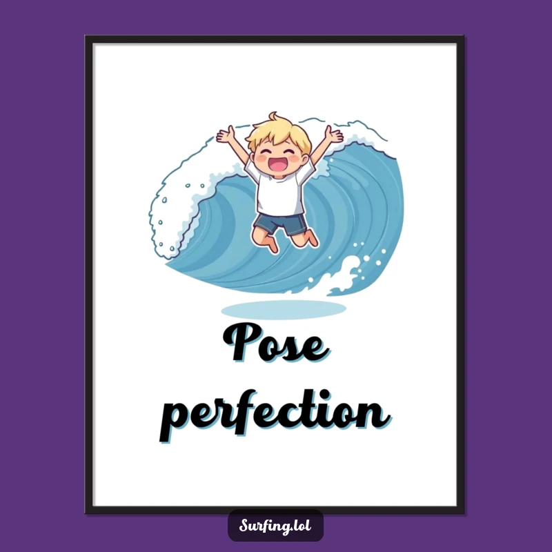 Funny Wave Catching Digital Art: Instant Download of Triumphant Surfing Scene