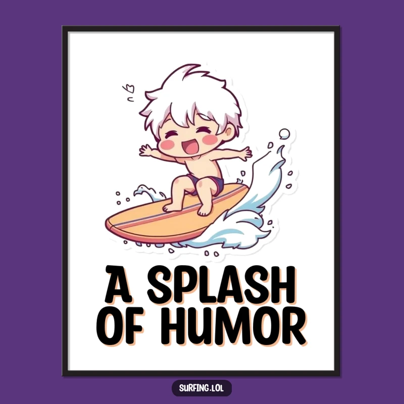 Funny Wipeout Surfer Digital Art - Smiling Character Fail Decor, Instant Gift