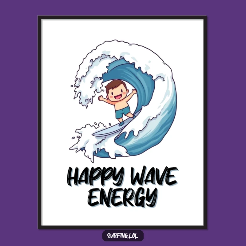Funny Surf Smiley Wave Digital Art: Epic Ride Scene, Instant Download
