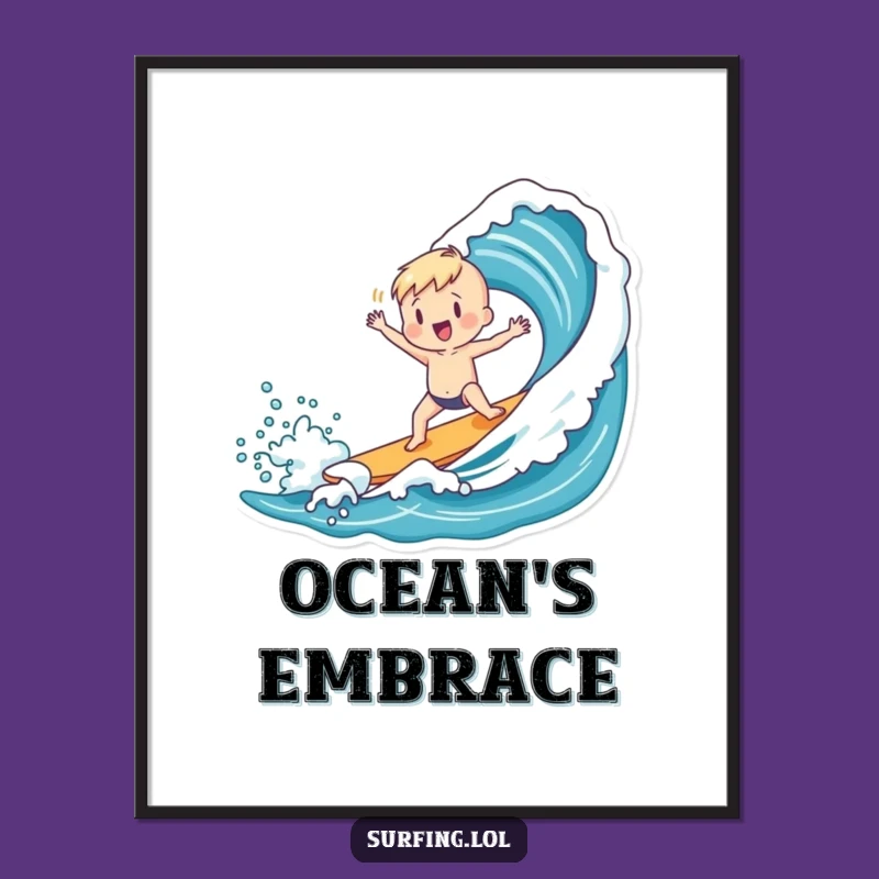 Funny Surfer Dance Digital Art: Charming Figure Catches Wave, Instant Funny Gift