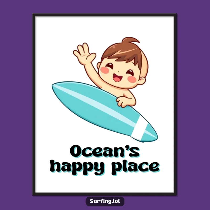 Funny Surfer Digital Art: Waving Character Beach Vibe Print Gift