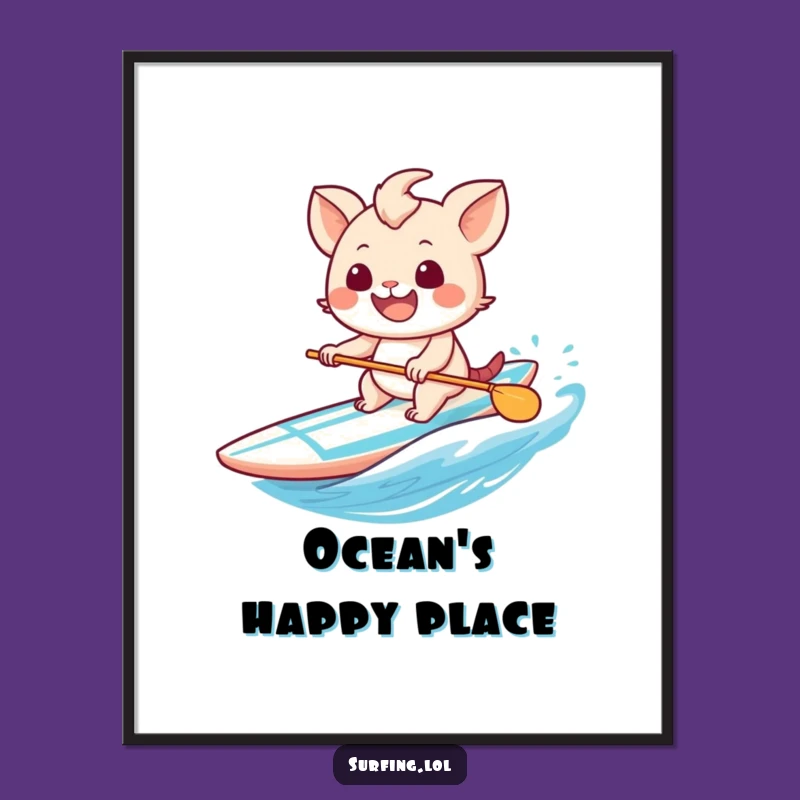 Funny Digital Art Print: Sweet Creature's Grinning Surfer Scene Makes a Hilarious Gift