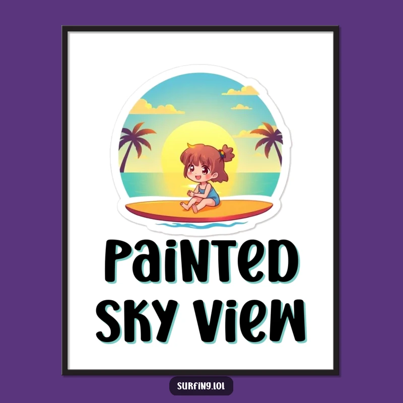 Funny Sunset Surfer Digital Art: Joyful Character Art Print