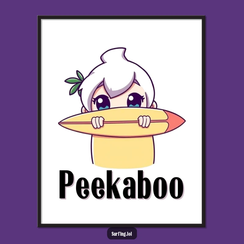 Funny Surfer Peeker Digital Art: Shy Character Print for Instant Whimsy