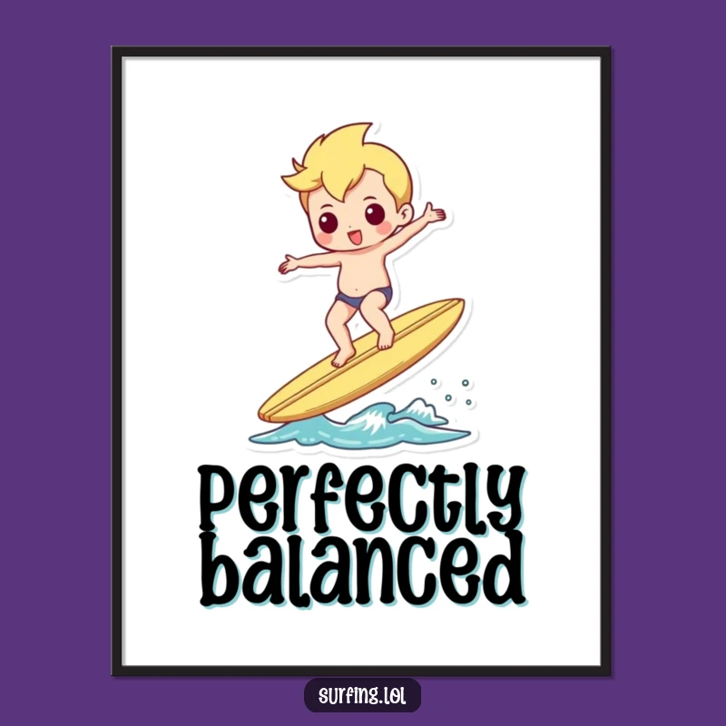 Funny Shimmy Surfer Art Print, Balanced Character Decor, Instant Gift