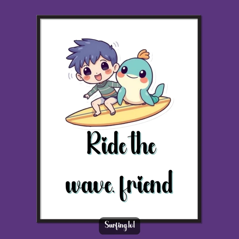 Funny Surf Buddies Digital Art: Character & Sea Creature Smiles, Instant Gift
