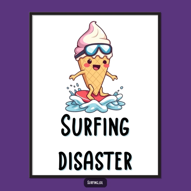 Funny Melting Ice Cream Surfer Digital Print: Dramatic Surf Art, Unique Funny Gift
