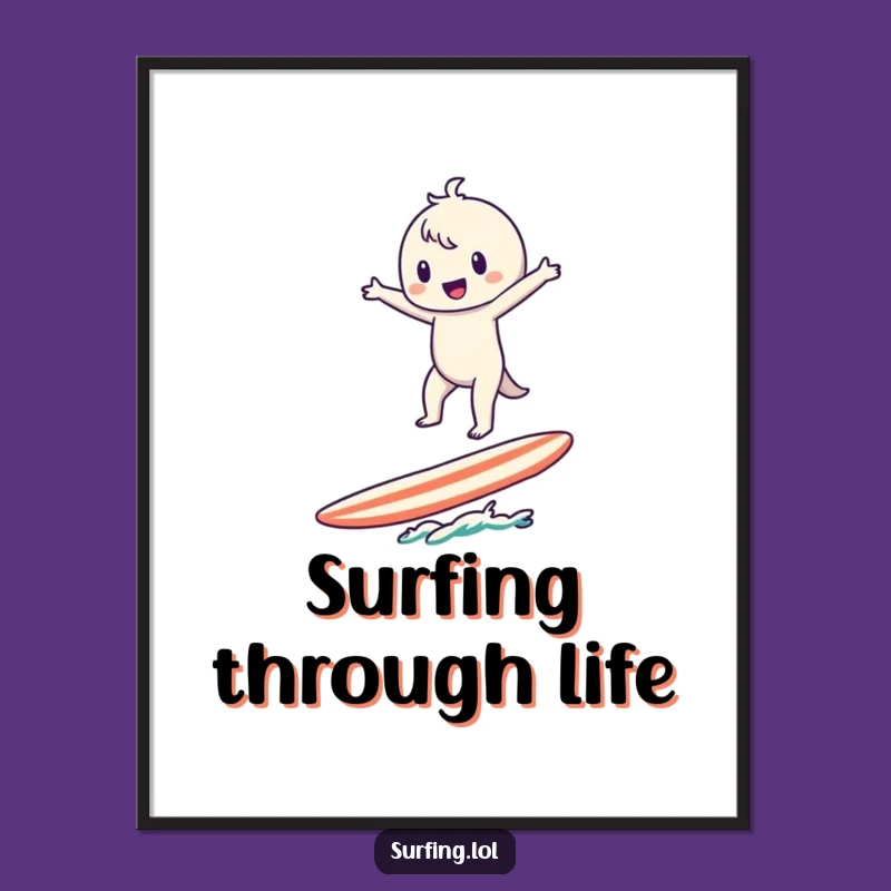 Funny Surfer Character Digital Art Print: Capture Hilarious Balance and Beach Energy Instantly!