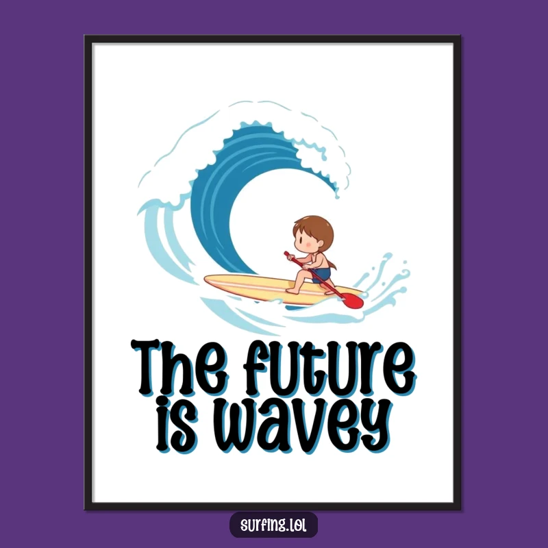 Funny Paddling Surfer Digital Art - Happy Character Decor, Instant Motivational Gift