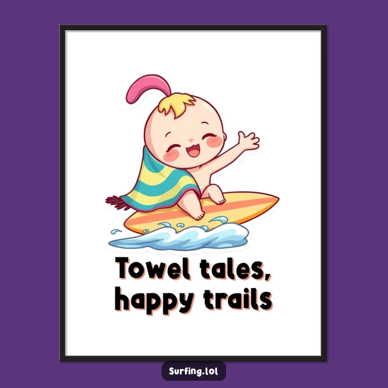 Funny Surf Towel Character Digital Print: Joyful Wiping Art, Instant Download, Perfect Funny Gift