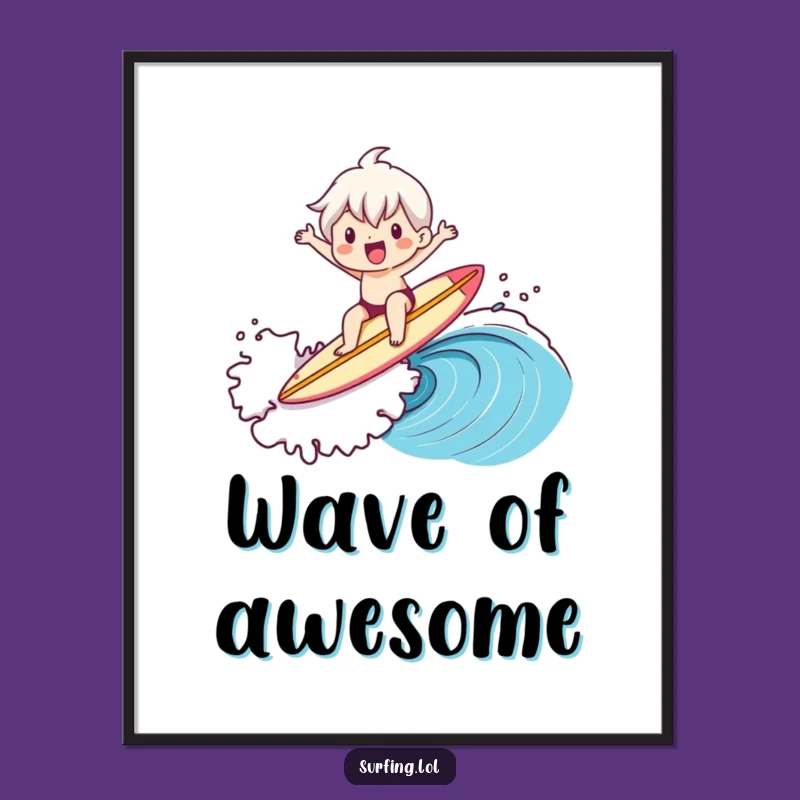 Vibrant Funny Surf Digital Print: Cute Character Wave Ride, Dynamic Funny Gift