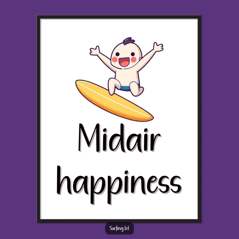Vibrant Funny Tiny Leap Digital Print: Joyful Surfer Art, Dynamic Funny Gift