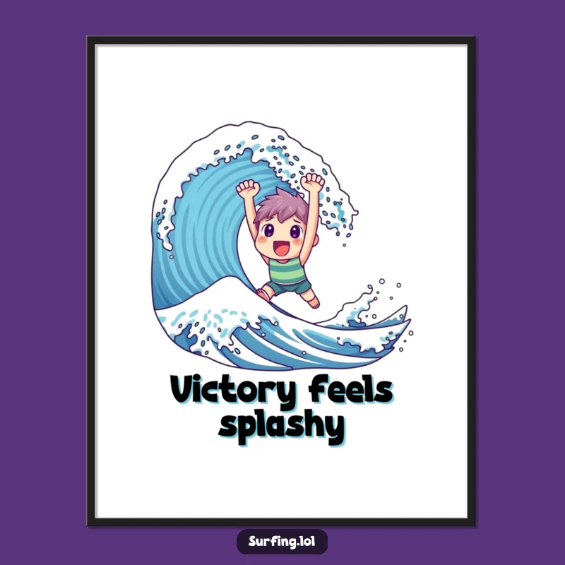 Funny Triumphant Surfer Digital Art - Happy Character Decor, Instant Victory Gift