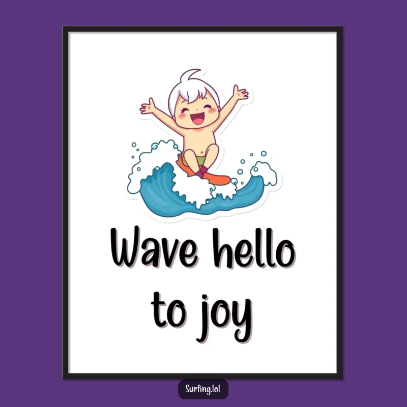 Funny Joyful Surfer Digital Art - Cute Character Wave Decor, Instant Humorous Gift