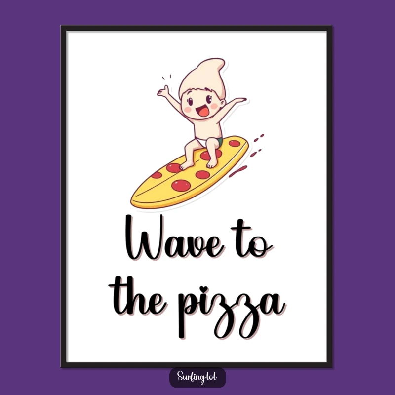 Funny Pizza Surfboard Digital Art: Instant Download of Hilarious Character Art