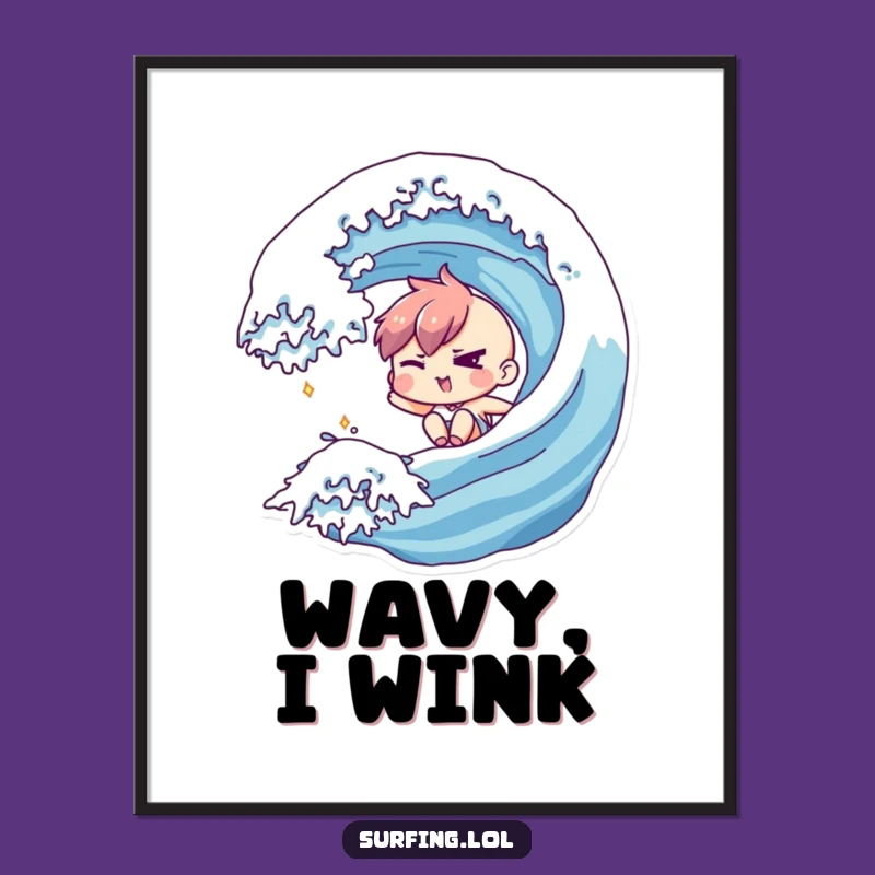 Funny Winking Wave Rider Digital Art - Printable Surf Attitude