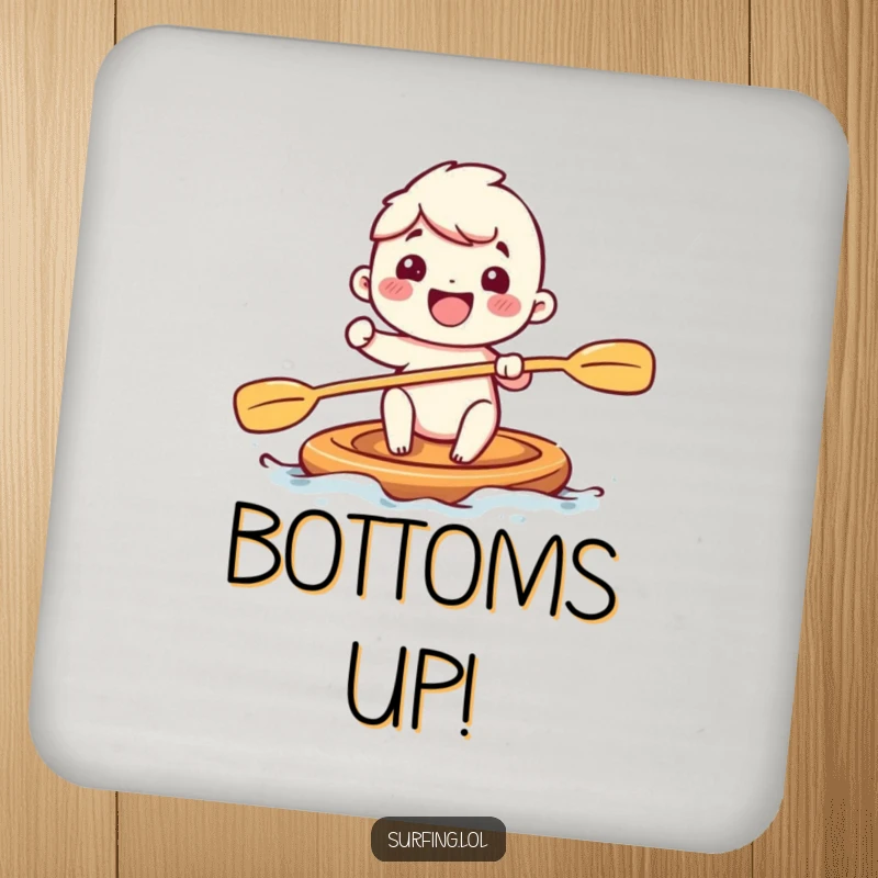 Funny drink coasters featuring an adorable subject paddling with energetic, cheerful strokes, adding a touch of humor to beverage service.