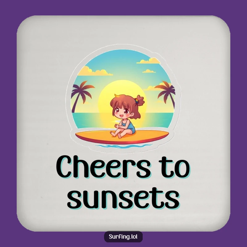Funny Sunset Surfer Coasters: Joyful Character Drink Protection