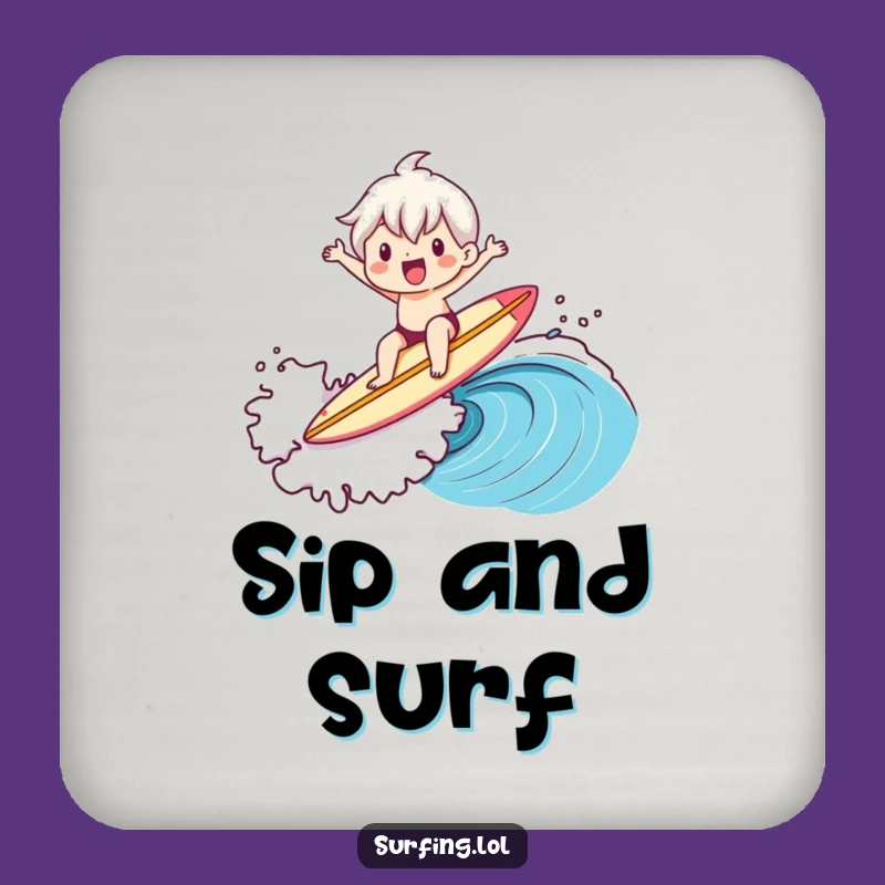 Funny Surfer Drink Coaster: Cute Character Wave Art, Fun Funny Gift