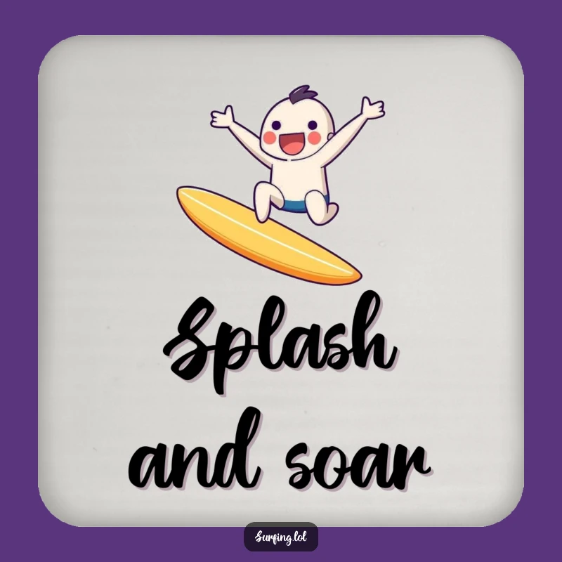 Funny Tiny Leap Drink Coaster: Joyful Surfer Art, Fun Funny Gift