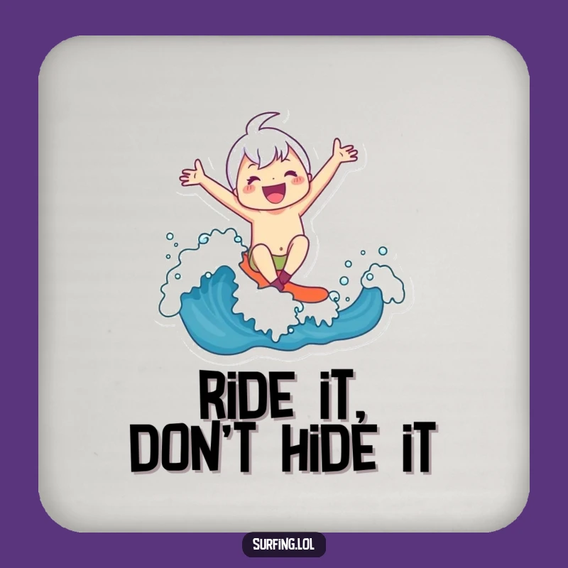Funny Joyful Surfer Coaster - Cute Character Wave Protection, Humorous Gift Set