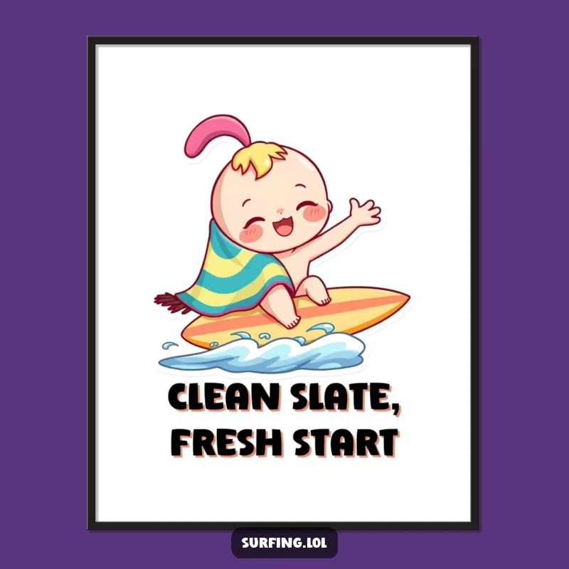 Funny Surf Towel Character Poster: Joyful Wiping Art Print, Beach Decor, Perfect Funny Gift
