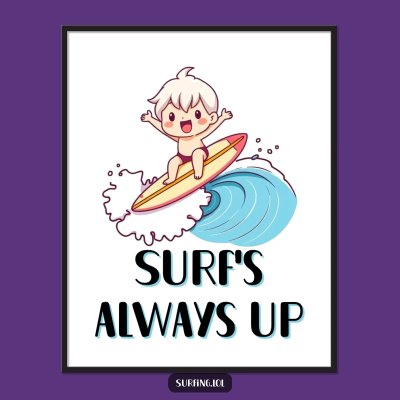 Dynamic Funny Surf Poster: Cute Character Wave Art, Cool Funny Gift