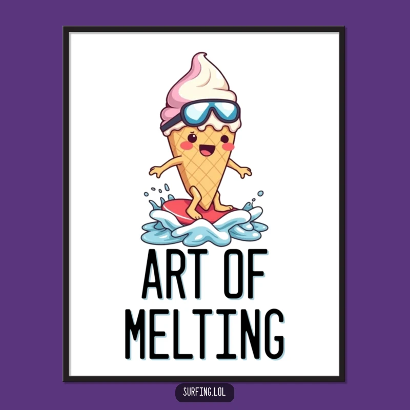 Funny Melting Ice Cream Surfer Poster: Dramatic Surf Art, Unique Funny Gift Decor