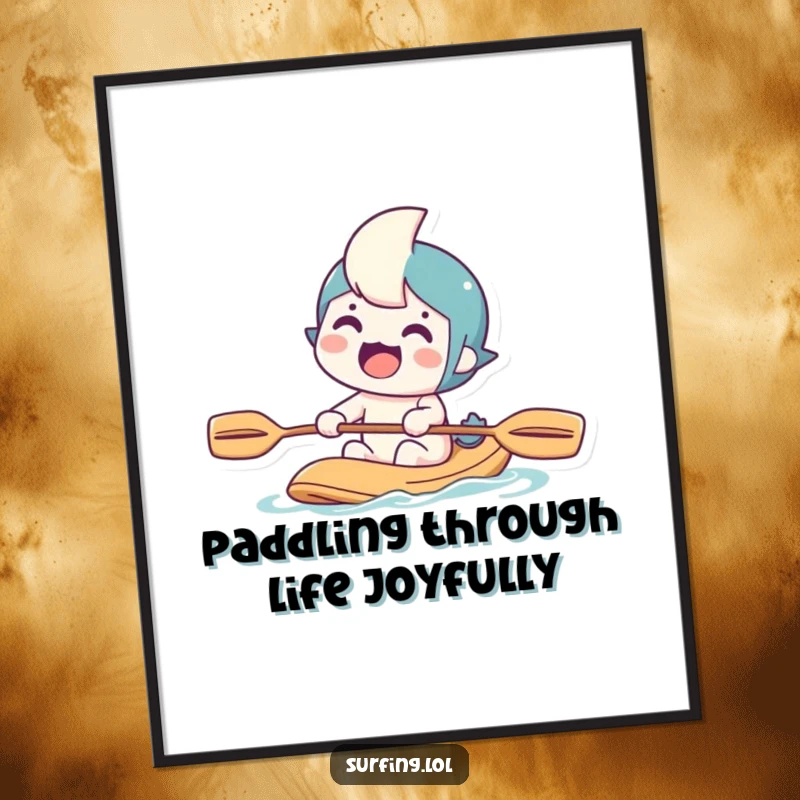 Funny poster of a character paddling with a determined grin, evoking adventure and humor, a delightful wall art piece.