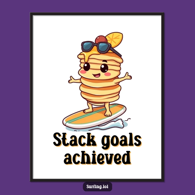 Funny Pancake Surfer Poster: Epic Breakfast Wave Art, Amazing Funny Gift for Decor