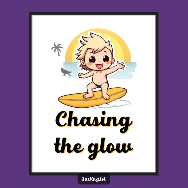 Funny Sunset Surfer Poster - Iconic Pose, Wall Art Funny Gift