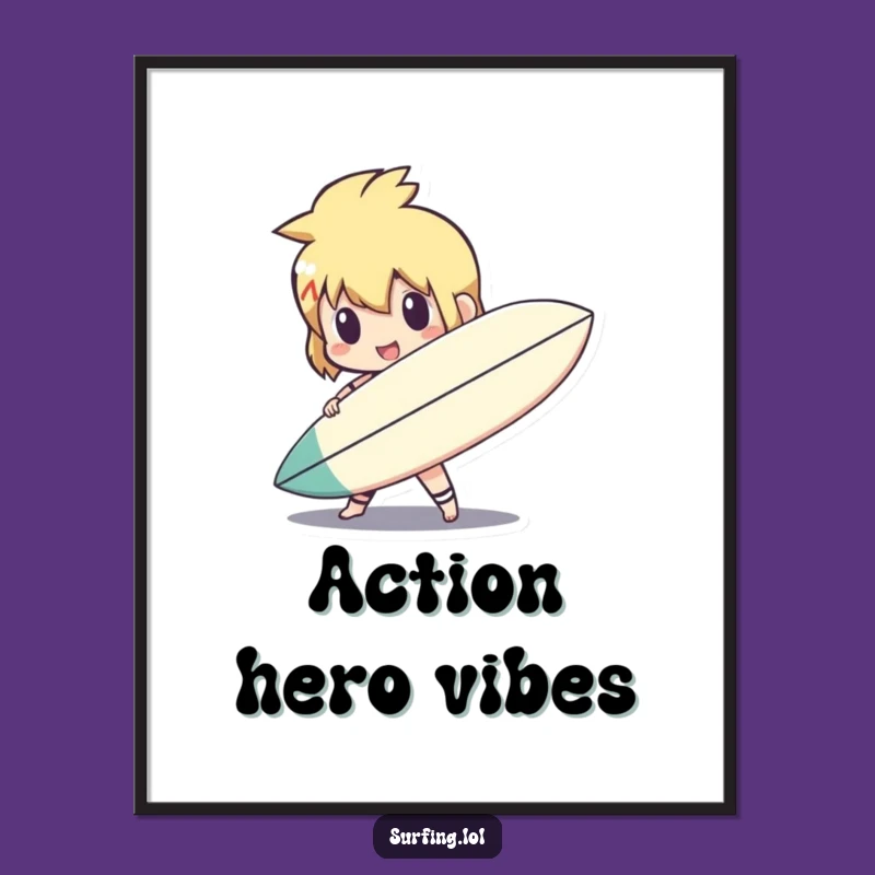 Funny Surf Shield Character Poster: Action Art Print, Heroic Decor, Perfect Funny Gift