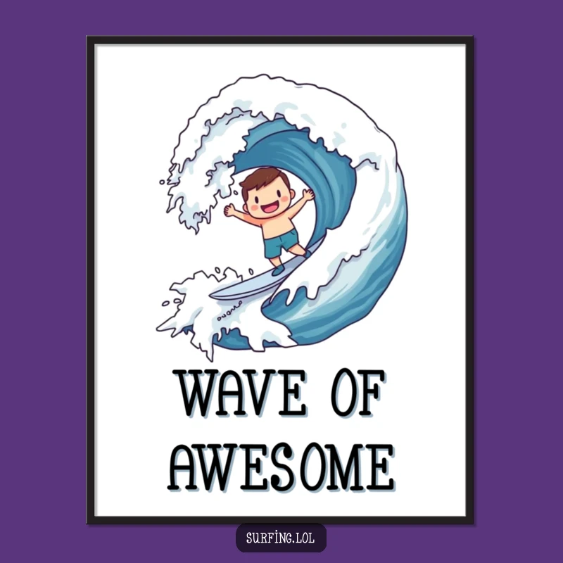 Funny Surf Smiley Wave Poster: Epic Ride Artwork, Vibrant Funny Gift