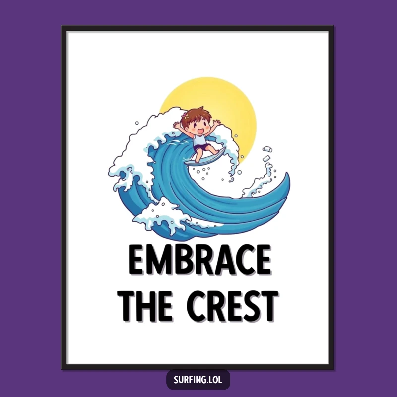 Funny Surfer Character Poster: Exuberant Art for Sunny, Funny Decor