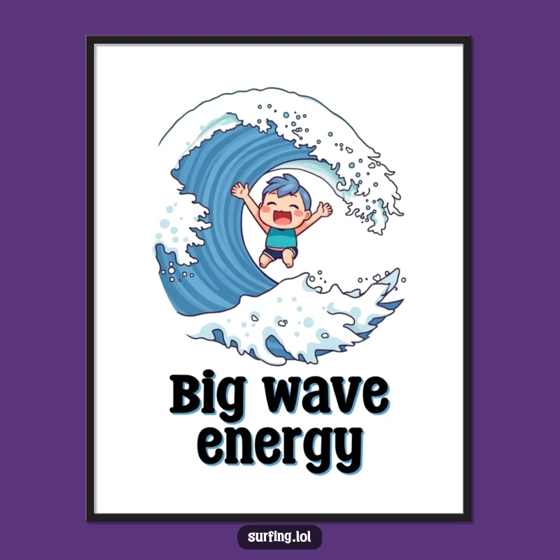 Funny Surfer Character Poster: Triumphant Wave Art, Gift