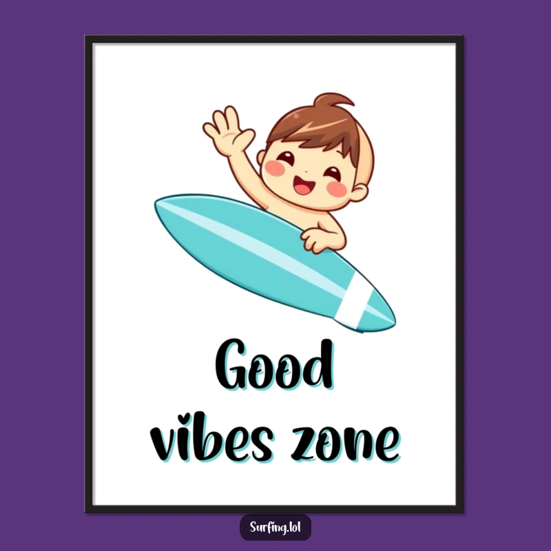 Funny Surfer Poster: Cute Waving Character Art Print Gift