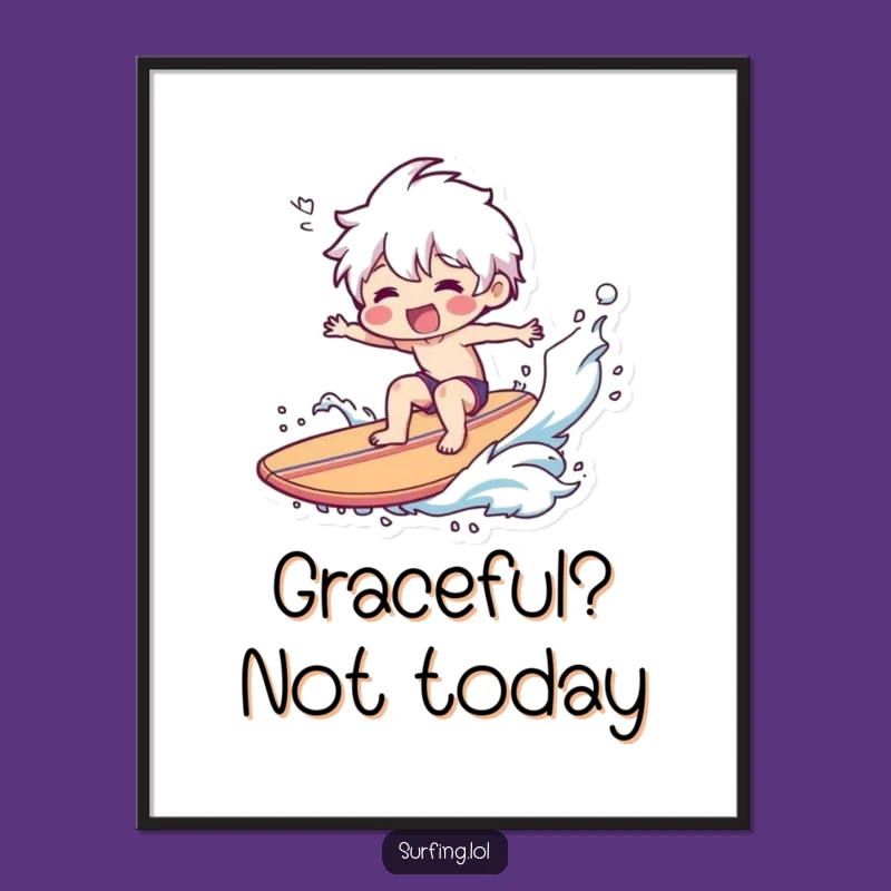 Funny Wipeout Surfer Poster - Smiling Character Art, Hilarious Wall Decor Gift