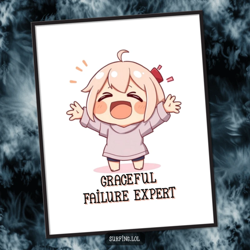 Funny character laughing uncontrollably during a wipeout with arms flailing, wall art for a funny gift.