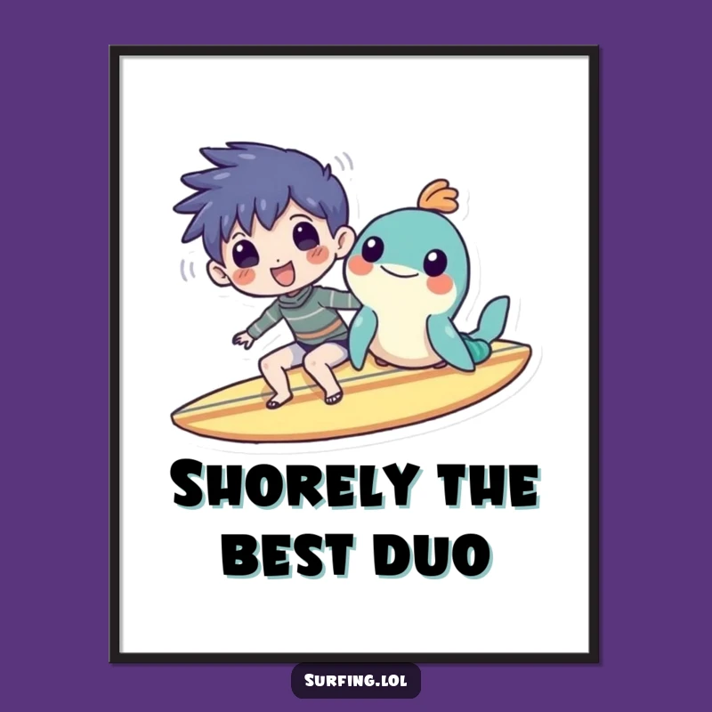 Funny Surf Buddies Poster: Character & Sea Creature Smile, Wall Art & Gift