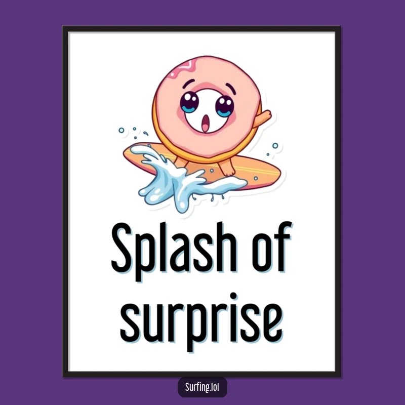 Funny Donut Surf Fail Poster: Surprised Splash, Whimsical Wall Art