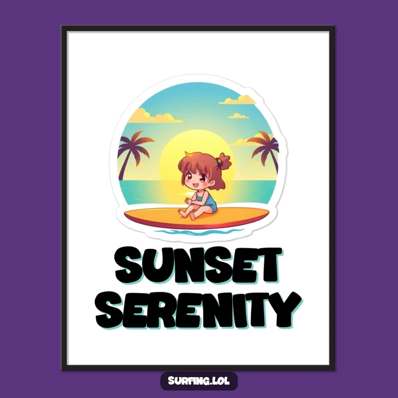 Funny Sunset Surfer Poster: Joyful Character Art Print Gift