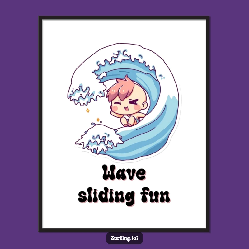 Funny Winking Wave Rider Poster - Dynamic Surf Art