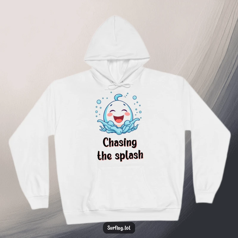 Funny hoodie showing a bubbly icon laughing amidst playful sea spray, offering cozy and funny warmth.