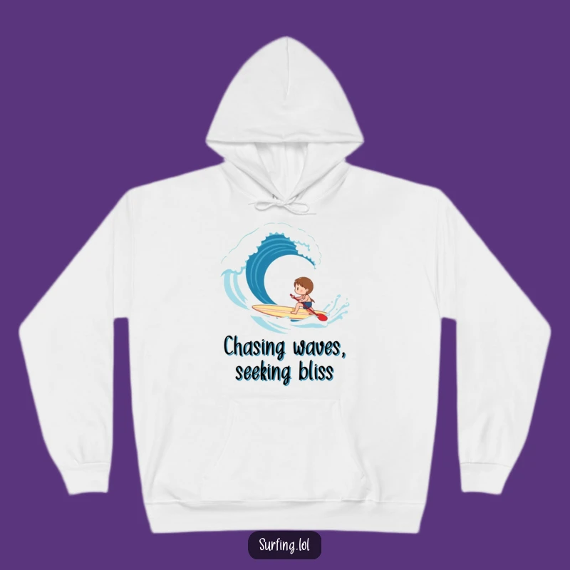 Funny Paddling Surfer Hoodie - Cozy Character Wave Approach, Warm Humorous Gift