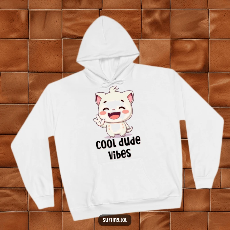 Funny hoodie: A character with a wide, joyful grin giving the shaka sign, embodying happiness and a laid-back lifestyle.