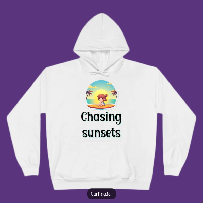 Funny Sunset Surfer Hoodie: Joyful Character Cozy Sweatshirt Gift