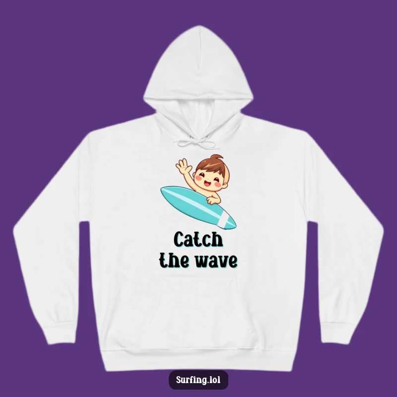 Funny Surfer Hoodie: Cozy Waving Character Surfboard Sweatshirt Gift
