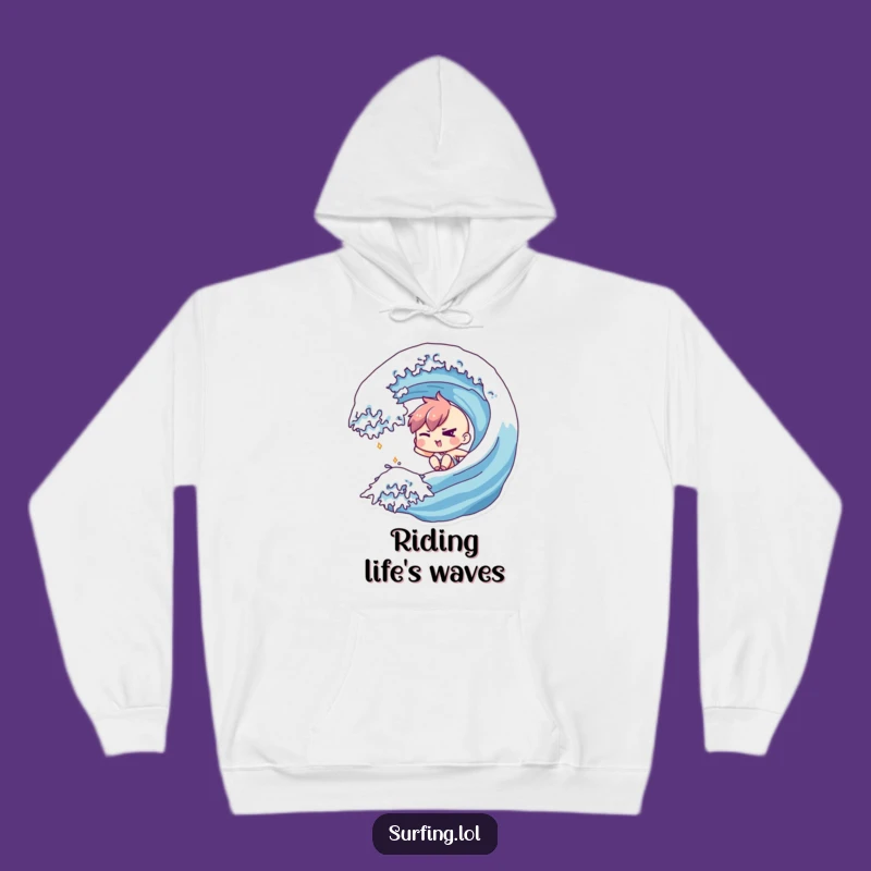 Funny Winking Wave Rider Hoodie - Cozy Thrill Seeker Apparel